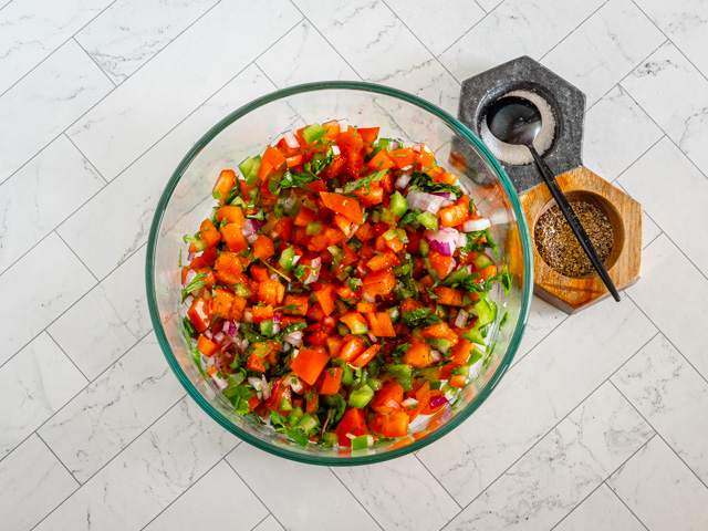 Grilled corn salsa prep.