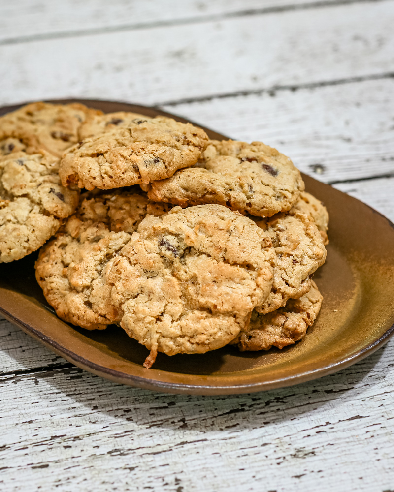Ranger cookies in a dish.
