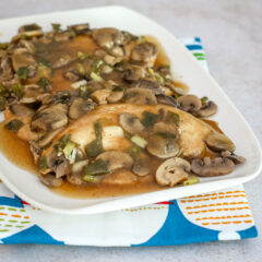 slow cooker chicken marsala on a serving tray