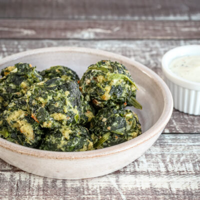 spinach balls appetizer in a bowl
