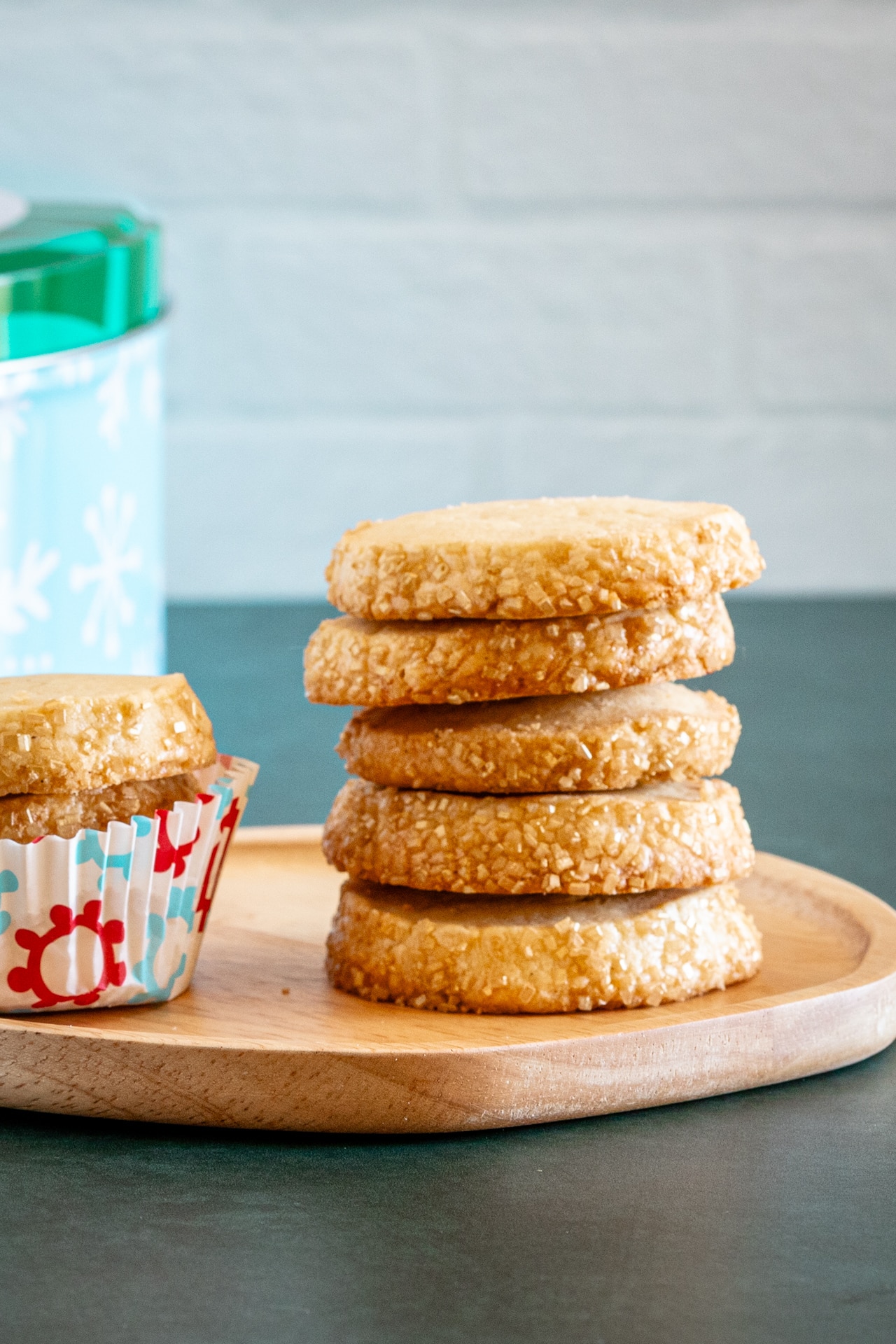 A stack of vanilla sable shortbread cookies.