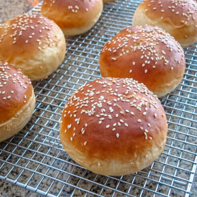 Homemade hamburger buns.