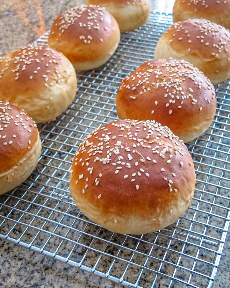 Homemade hamburger buns.