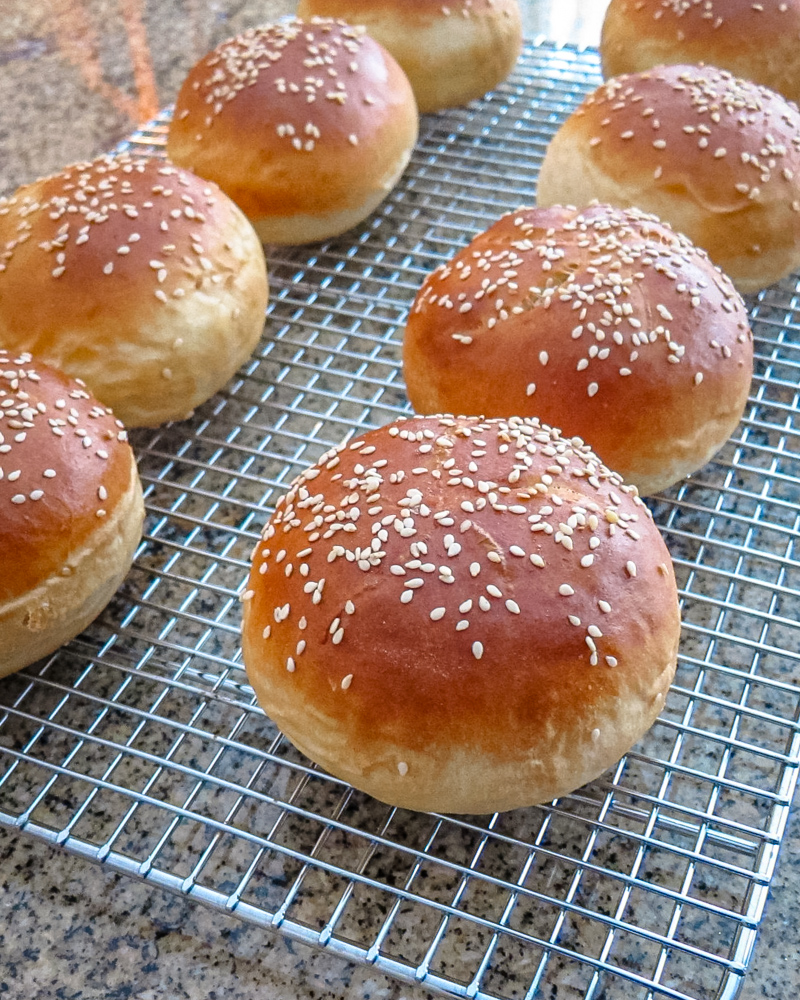 Homemade hamburger buns.