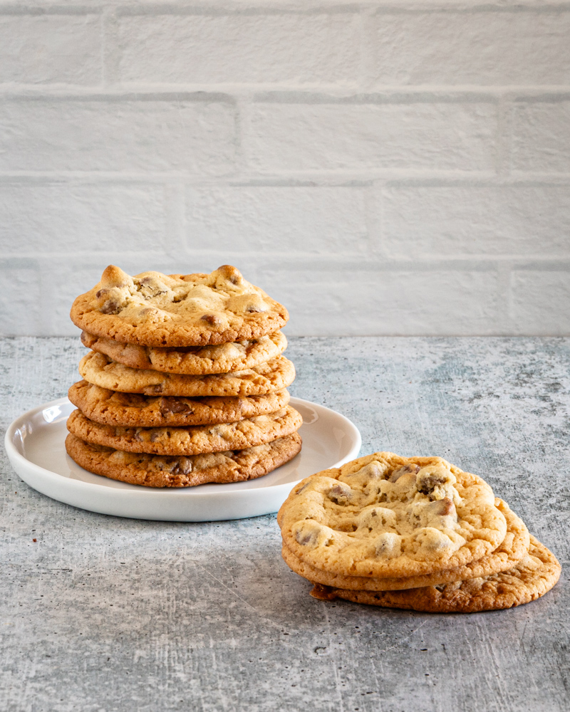 A stack of chewy bisquick chocolate chip cookies