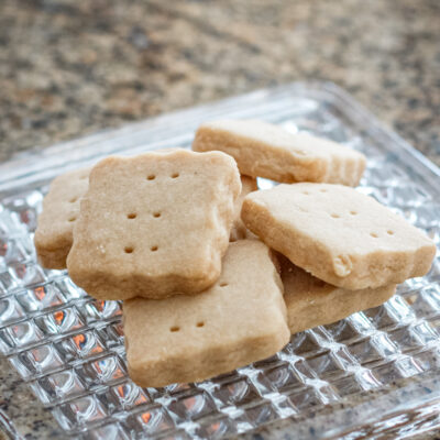 several squares of brown sugar shortbread cookies