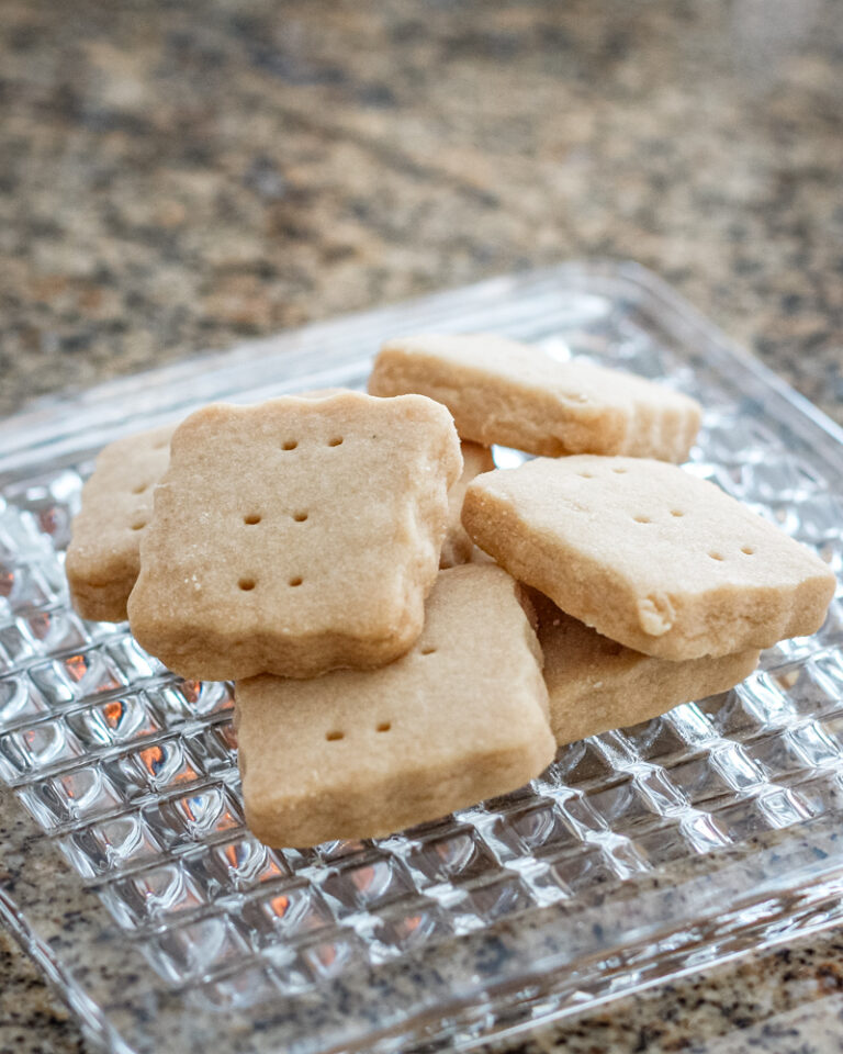 several squares of brown sugar shortbread cookies