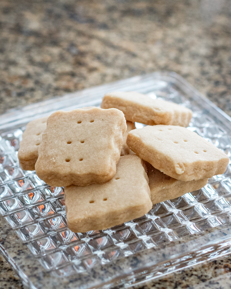 several squares of brown sugar shortbread cookies