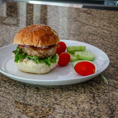 A turkey burger on a bun.