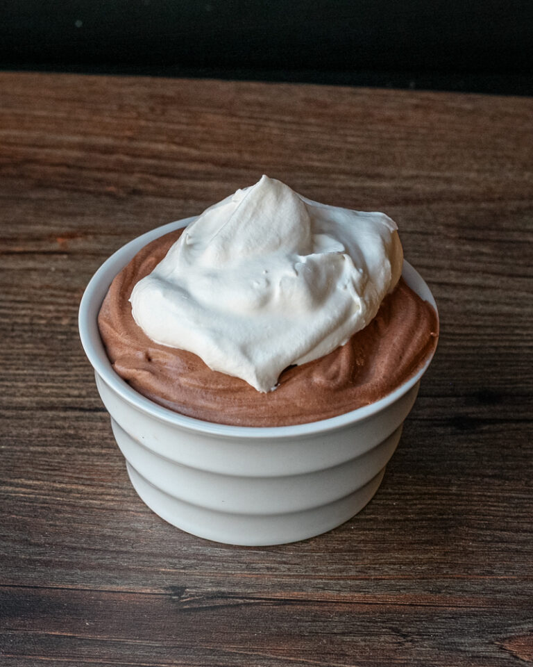Mocha mousse dessert in a small bowl