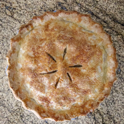 Pie made with a homemade shortening pie crust.