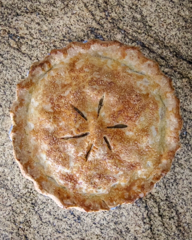 Pie made with a homemade shortening pie crust.