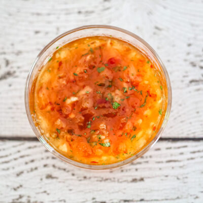 sweet and tangy dipping sauce in a small bowl