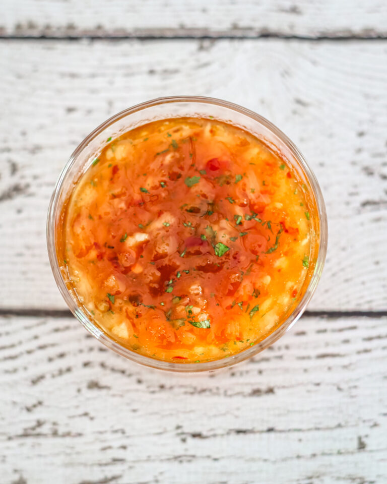 sweet and tangy dipping sauce in a small bowl