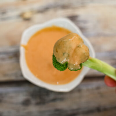 Tomato mayo dip in a small bowl