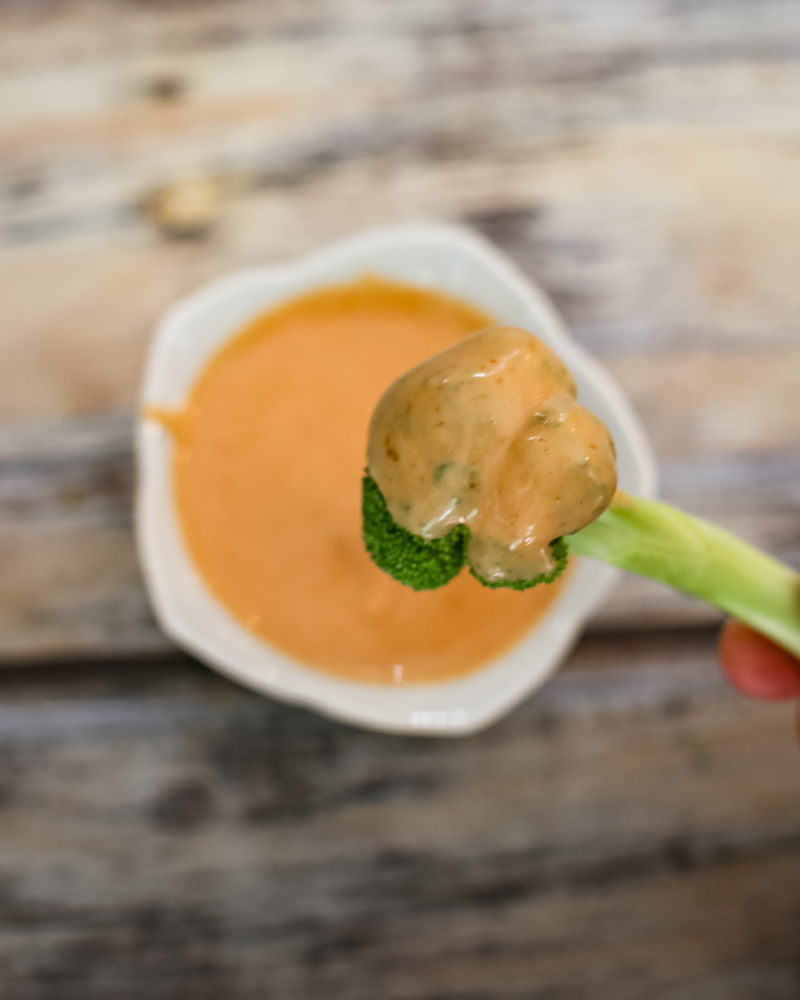 Tomato mayo dip in a small bowl