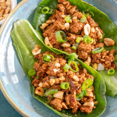 turkey lettuce wraps with green onions and peanuts