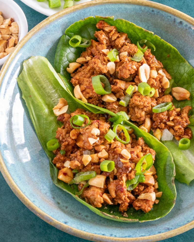 turkey lettuce wraps with green onions and peanuts