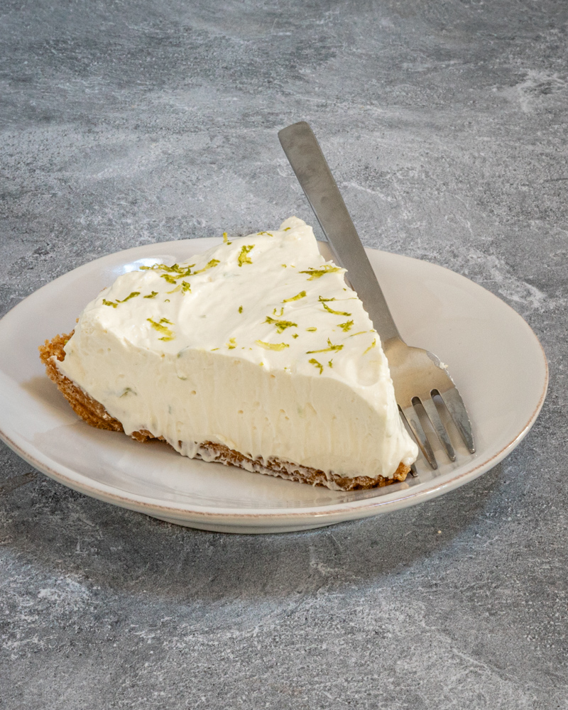 An easy no-bake key lime pie on a plate