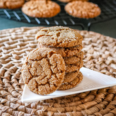 A stack of molasses crinkles cookies.