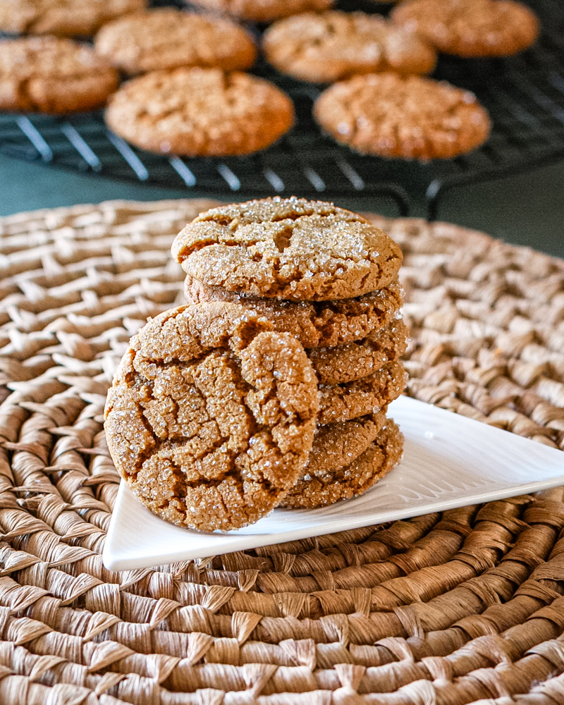 A stack of molasses crinkles cookies.