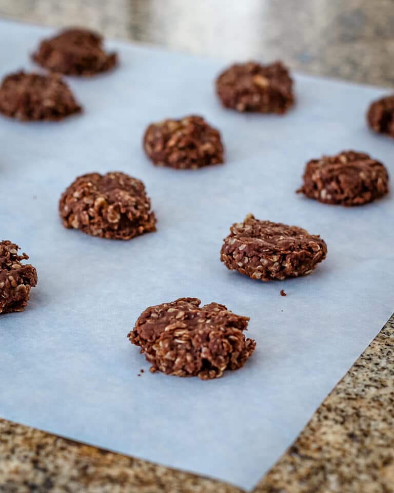 No bake cookies on wax paper.