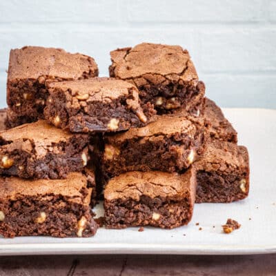Brownies stacked on a plate