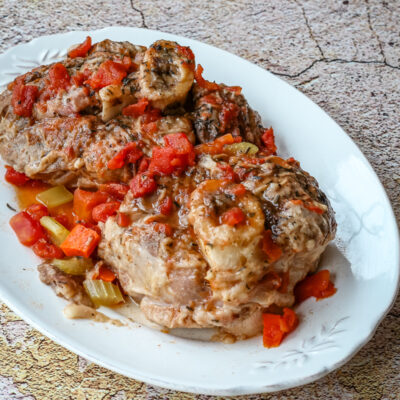 Slow cooker osso buco on a platter.