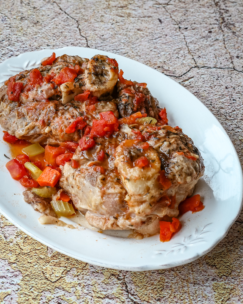 Slow cooker osso buco on a platter.