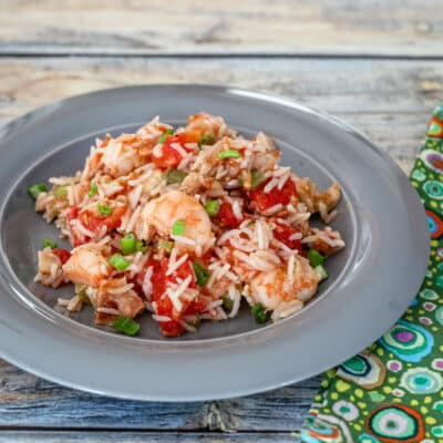 A jambalaya-like surf and turf with shrimp and chicken.