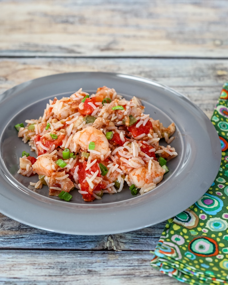 A jambalaya-like surf and turf with shrimp and chicken.