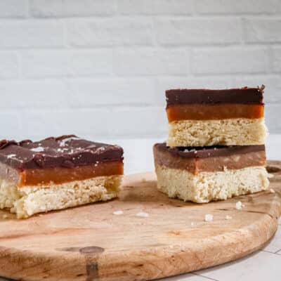 Layered millionaire's shortbread with a little sea salt.