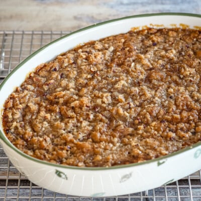 Sweet potato casserole in a baking dish.