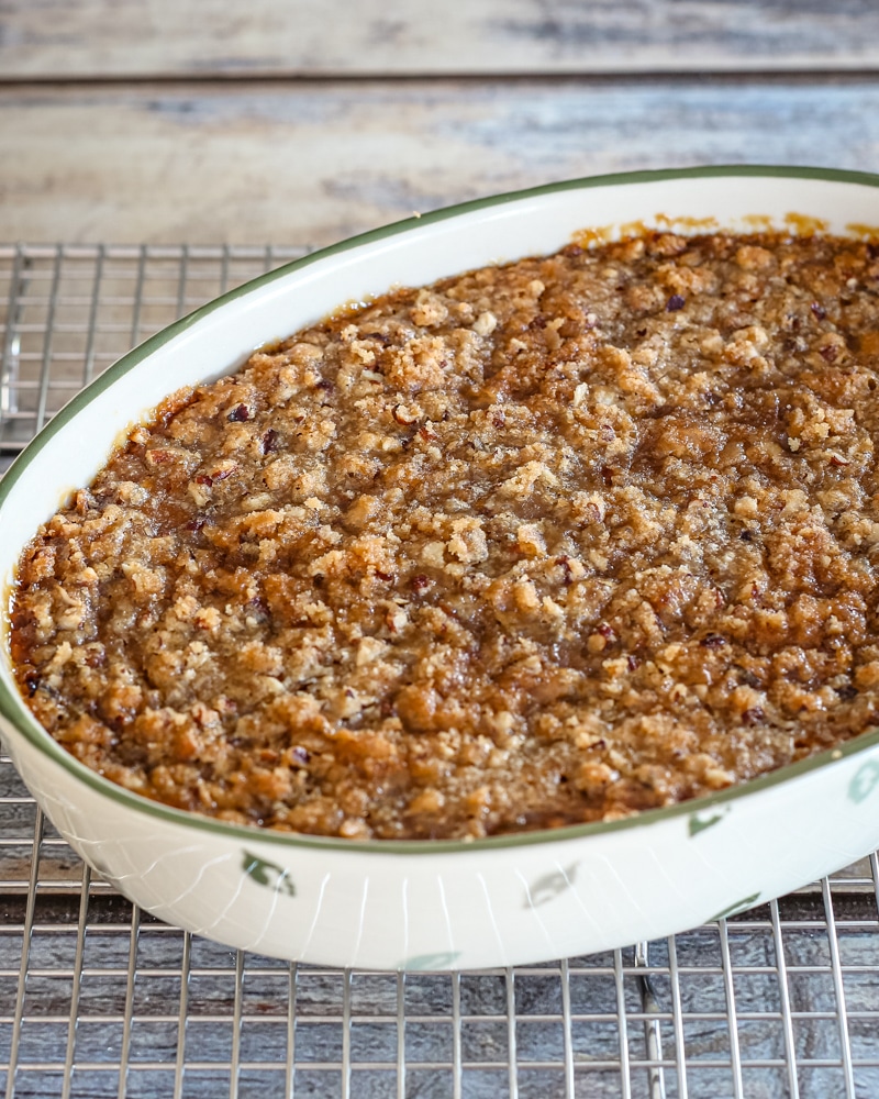 Sweet potato casserole in a baking dish.