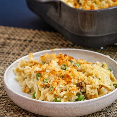 A serving of tuna noodle casserole.