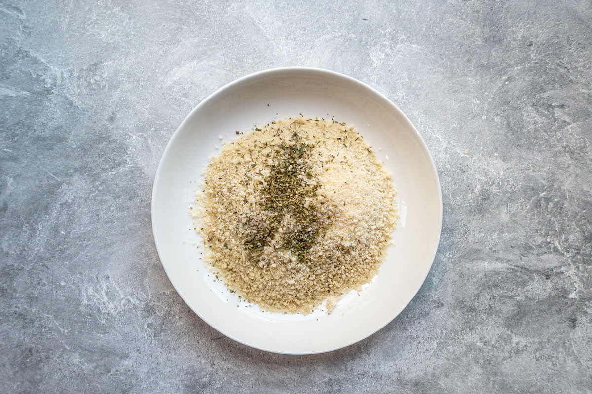 Panko and Parmesan breading mixture for the air fryer chicken Parmesan.