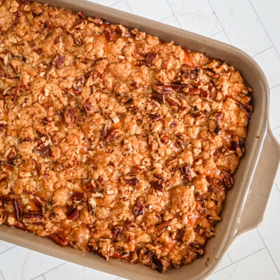 Sweet potato casserole in a baking dish.