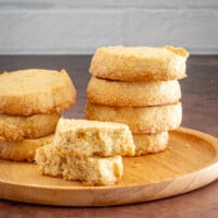 A stack of citrus cardamom sable shortbread cookies.