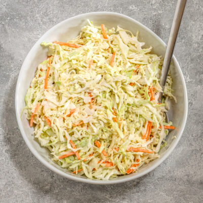 a serving bowl with classic creamy coleslaw for classic-recipes.com