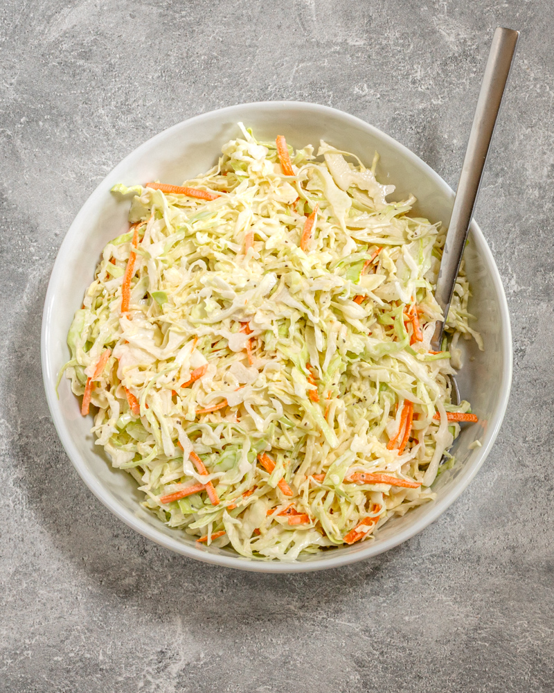 a serving bowl with classic creamy coleslaw for classic-recipes.com