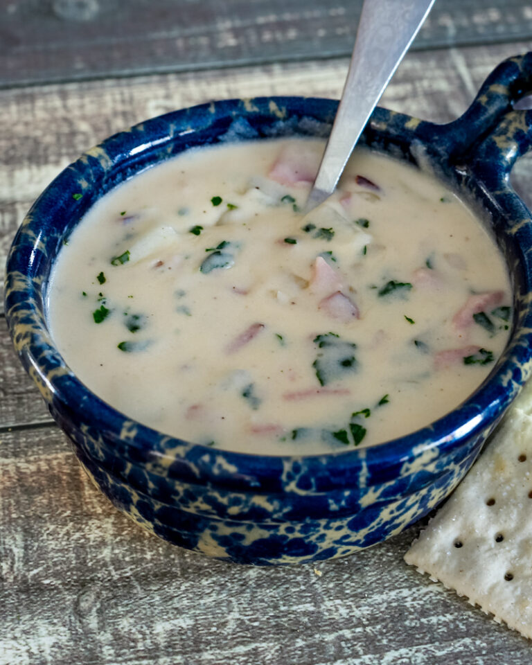 A bowl of potato soup.