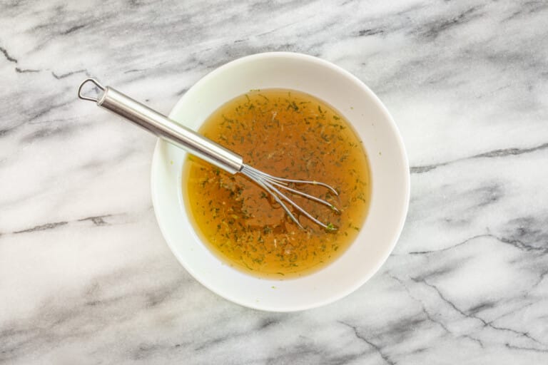 Fruit salad honey dressing preparation.