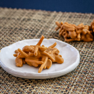 Chow mein candy on a plate.