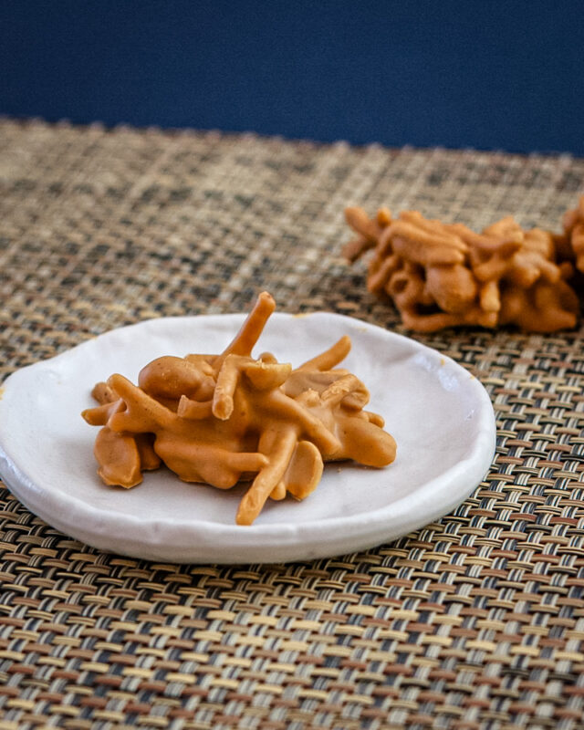 Chow mein candy on a plate.