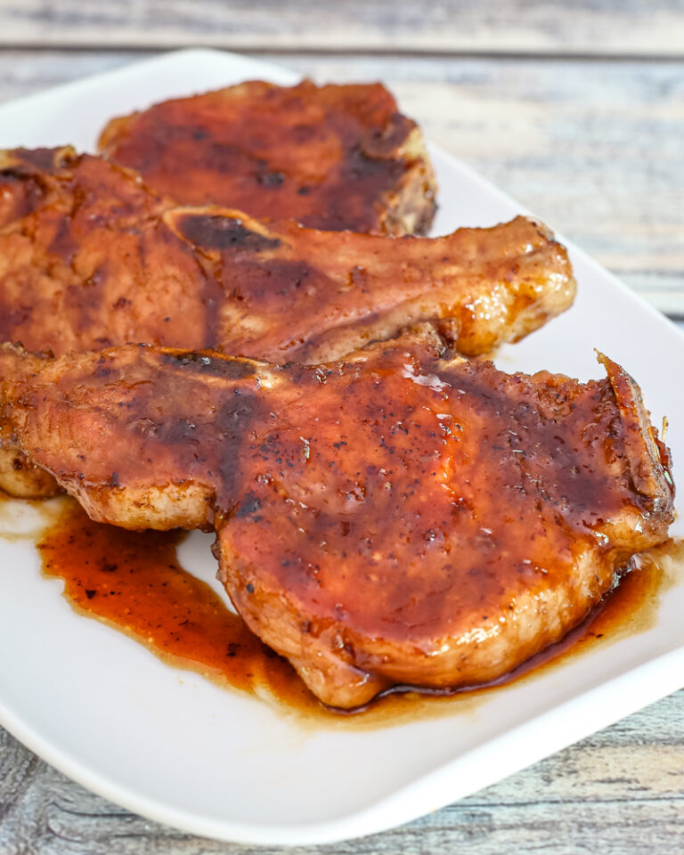 Honey soy pork chops on a serving platter.