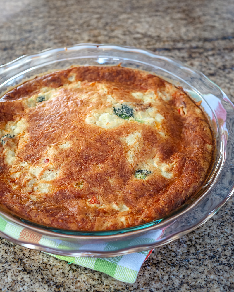 A ham and broccoli pie made with baking mix and eggs.
