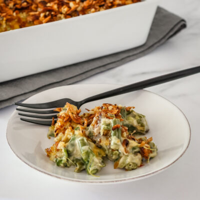 A serving of green bean casserole.