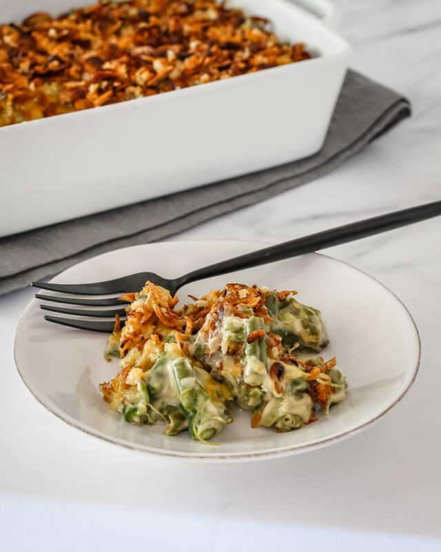 A serving of green bean casserole.