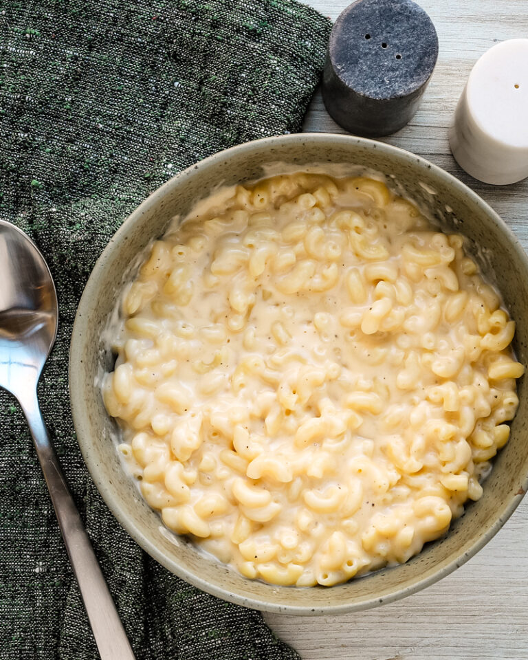 Next level mac and cheese in a serving bowl, ready to enjoy.