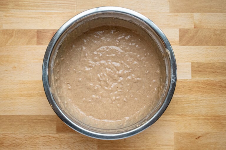 Combining the batter ingredients for snickerdoodle muffins.